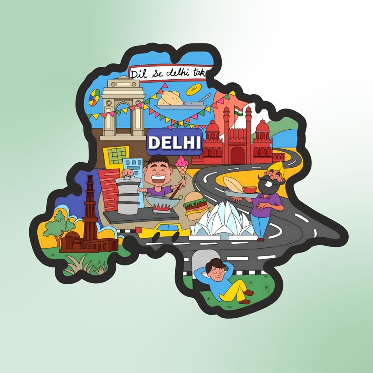 Delhi Map Fridge Magnet for Kitchen Decor Fridge Magnet Gifts Items Printed Wooden Fridge Magnets Souvenir Multi