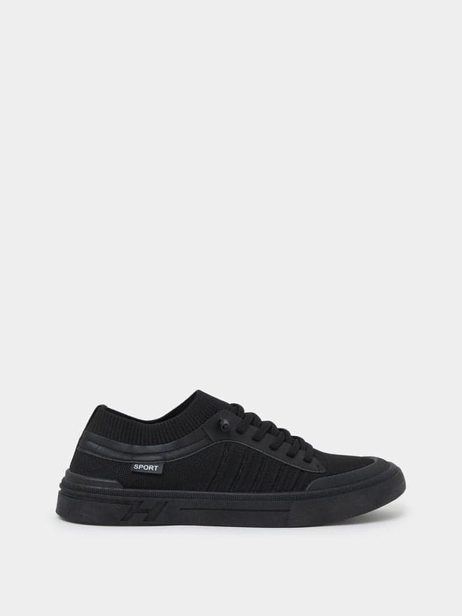 Styli Men Lace-Up Knit Panel Design Sneakers