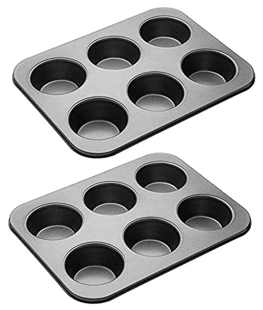 Naama Muffin Cup Cake Tray for 6 Muffins Cupcake Baking Mould Tray Brownie Muffin Tray Non Stick Bakeware Tool Black Pack of 2