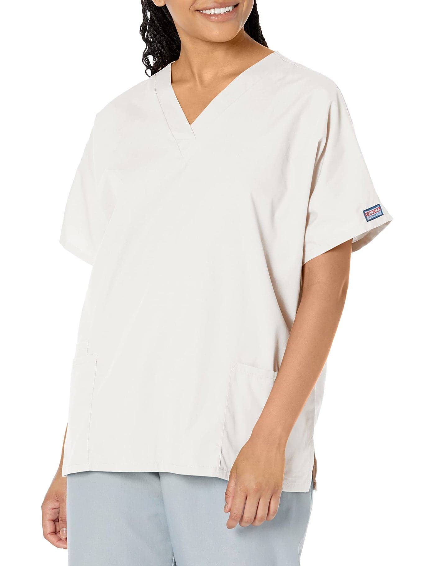 Cherokee Women's V Neck Scrubs Shirt, White, XX-Small