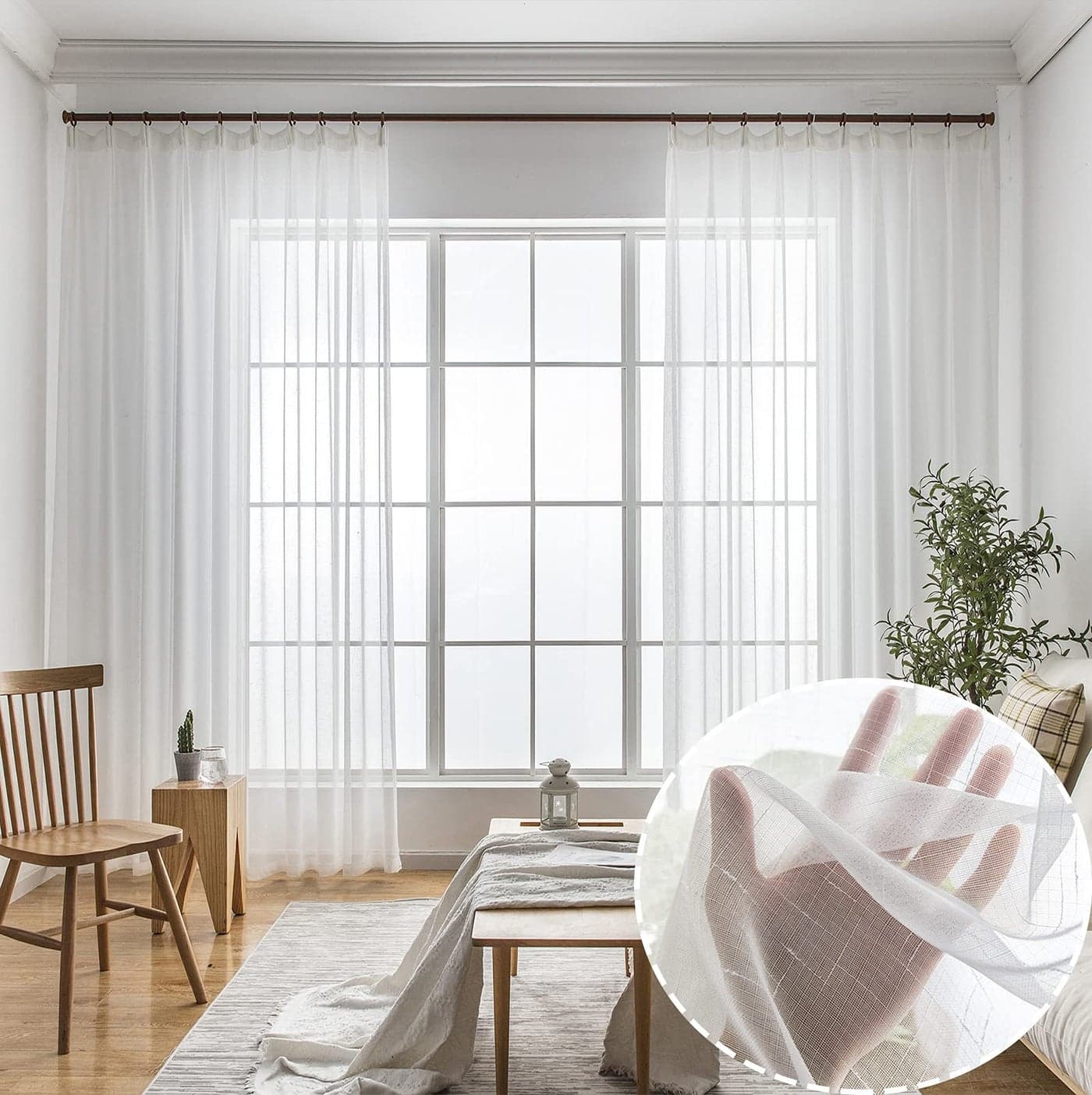 Ftinala Off White Sheer Curtains 90 Inches Long 2 Panels Thin Linen Textured Curtain for Living Room Rustic Ivory See Through Window Decor DIY Pinch Pleat Drapes for Track System