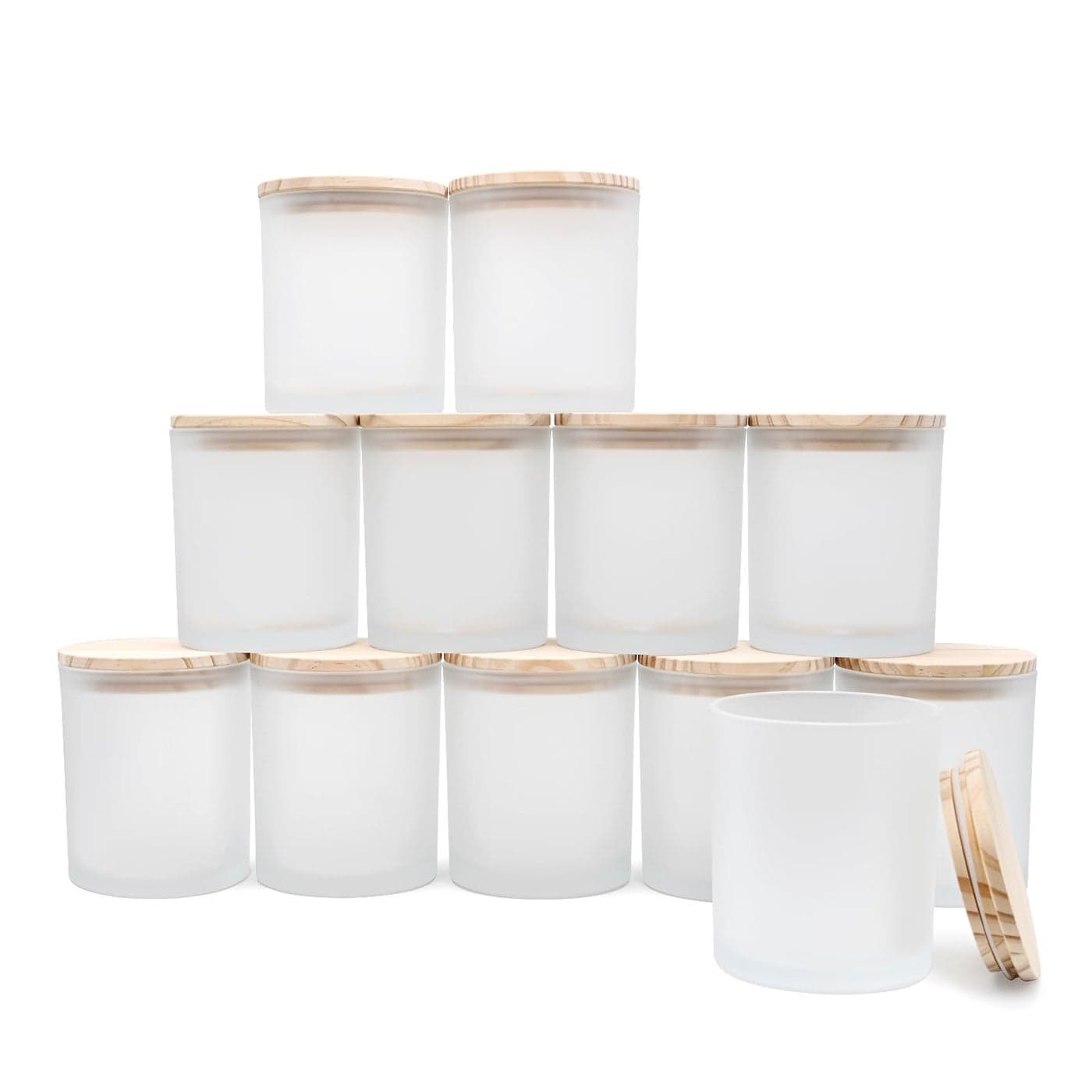 SHOWIN 14 OZ Thick Candle Jars for Making Candles 12 Pcs 3 Wick Empty Jars with Wood Lids for Candle Making Sample ContainerFrosted White