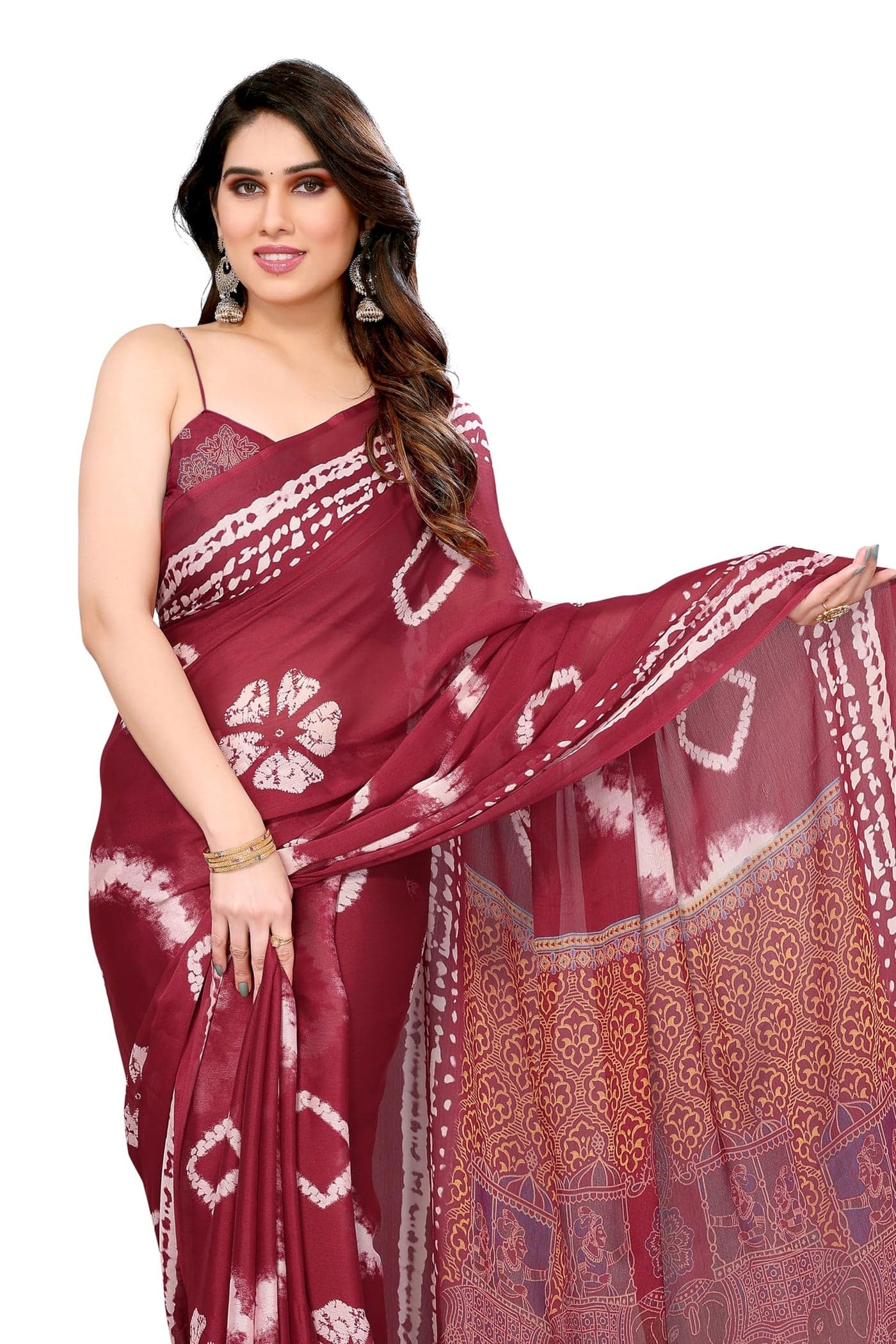 MIRCHI FASHION Chiffon Georgette Shibori Printed Sarees for Women with Blouse Piece (40044-Maroon)