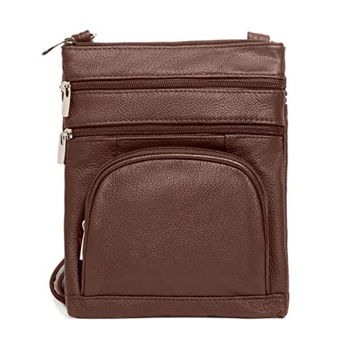 TOVOSO Crossbody Bag for Women, Genuine Leather Multi-Pocket Purse with Adjustable Strap, RFID Protection, Built-In Wallet, Medium, Brown