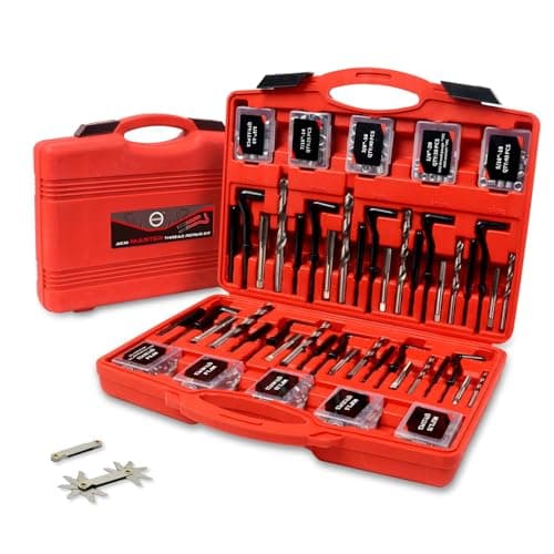 AKM 338Pc Thread Repair Kit, HSS Drill Helicoil Repair Kit SAE&Metric,1/4" 5/16" 3/8" 7/16" 1/2" M5 M6 M8 M10 M12 Kit with Thread Gauge