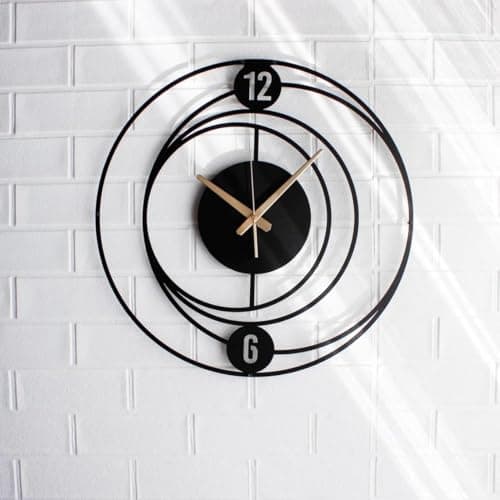 AVVIC MART Wall Clock Stylish Metal Analog Wall Clock for Living Room, Bedroom, Office, Kitchen, Home and Hall | Antique Fancy Big Size Modern Wall Watch (Black(DA-189), 40 CM)