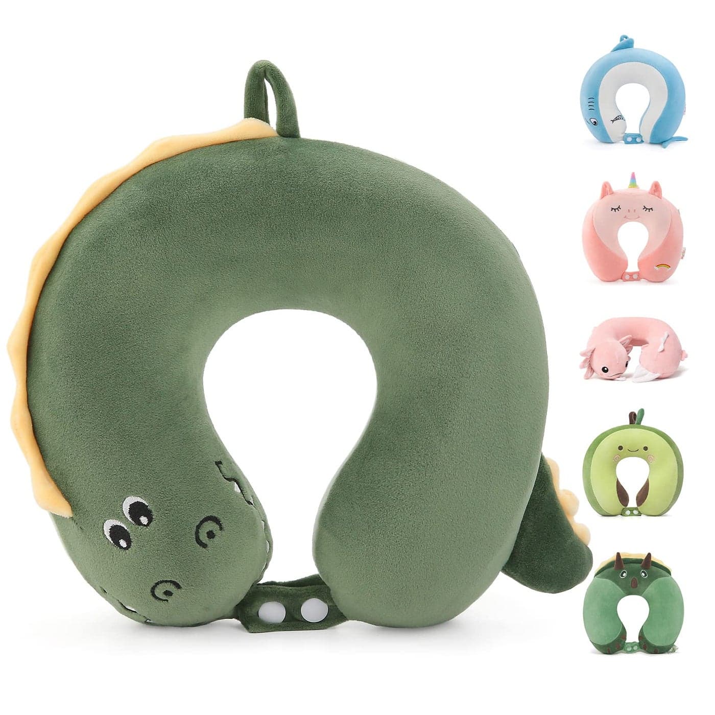 Niuniu Daddy Kids Neck Pillow for Traveling, 100% Memory Foam Travel Pillow, Airplane Travel, Road Trip Essentials for Children Neck Support, Stop Head from Falling Forward - Crocodile Travel Pillow