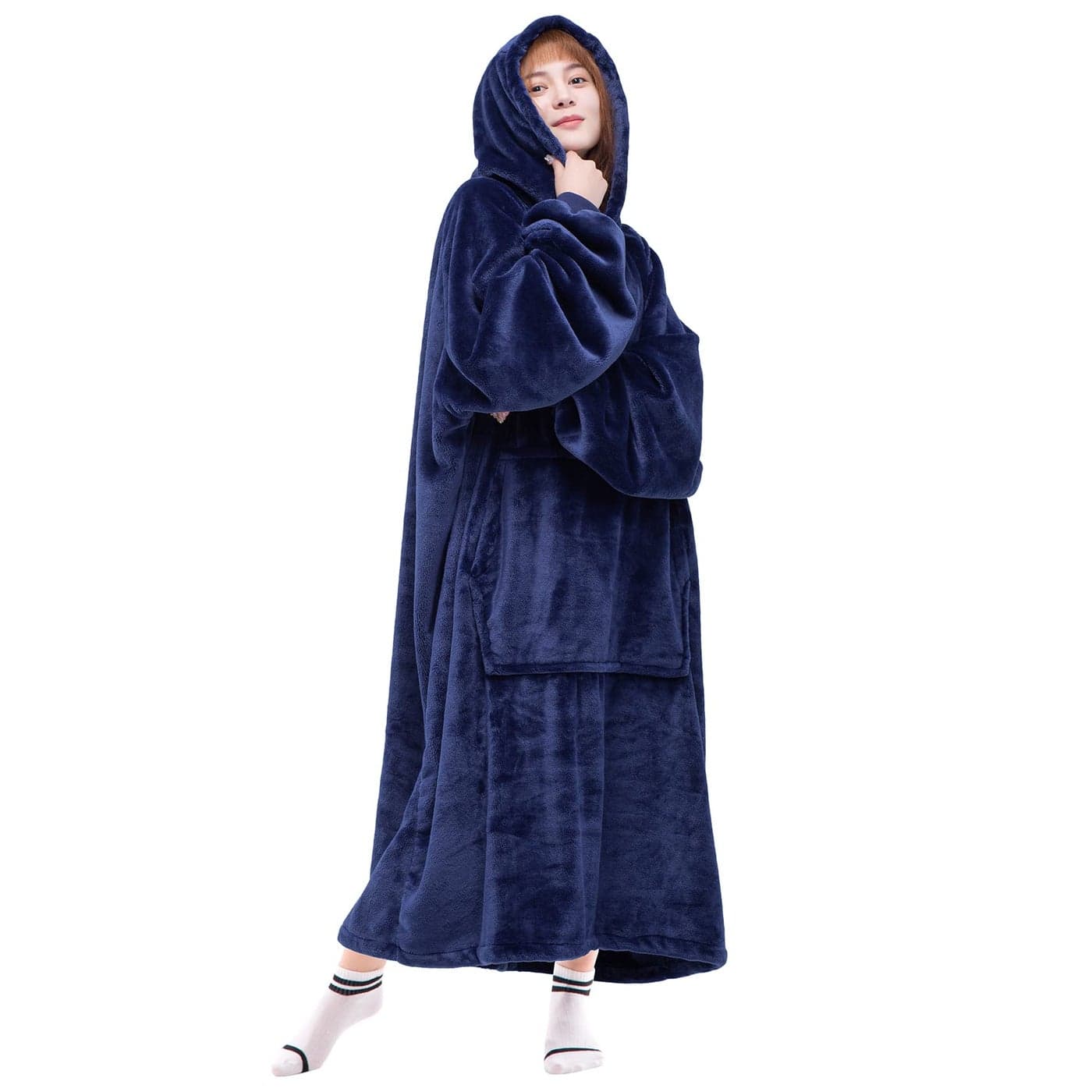 Waitu Wearable Blanket Sweatshirt Gifts for Women and Men Warm and Cozy Giant Blanket Hoodie Thick Flannel Blanket with Sleeves and Giant Pocket Navy