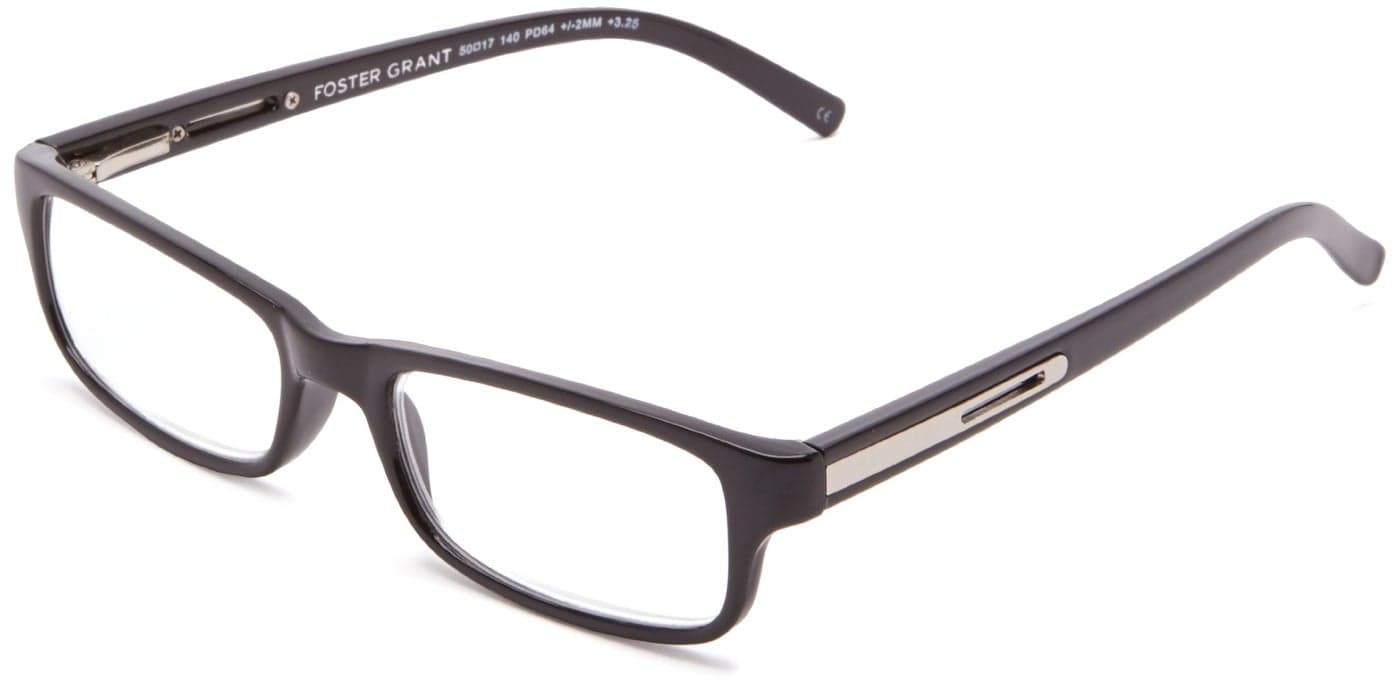 Foster Grant Mens Brandon Rectangular Reading Glasses Shiny BlackTransparent 50 Mm US