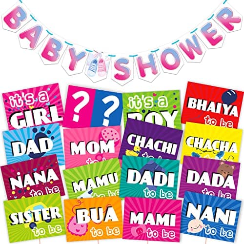 Wobbox Baby Shower Decoration Items| Baby Shower Photo Booth Props for Photoshoot, Baby Shower Bunting Banner, Mom to Be Daddy to Be Decoration, Godh Bharai Decoration Kit-(FP1831)