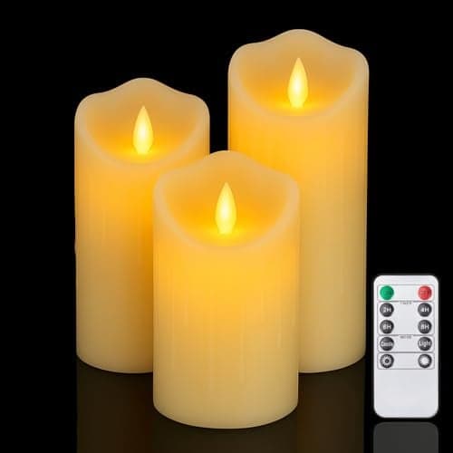 coku Dripping LED Pillar Candles Set of 3 with Remote | Flameless Smokeless Battery Operated Realistic Flickering Warm White Lights | Smooth Ivory Candles for Home Decor, Diwali, Christmas & Gifts