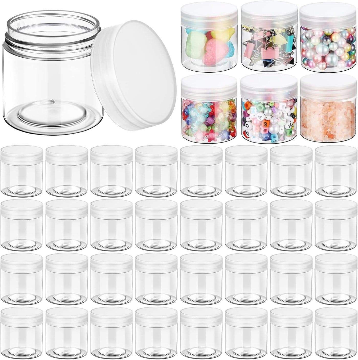 eBoot 150 Piece 2 Oz Plastic Container Jars with Lids Round Clear Cosmetic Empty Clear Plastic Jars for Lotion, Cream, Makeup, Eye Shadow, Rhinestone, Samples, Pot, Travel Storage(2 Oz)