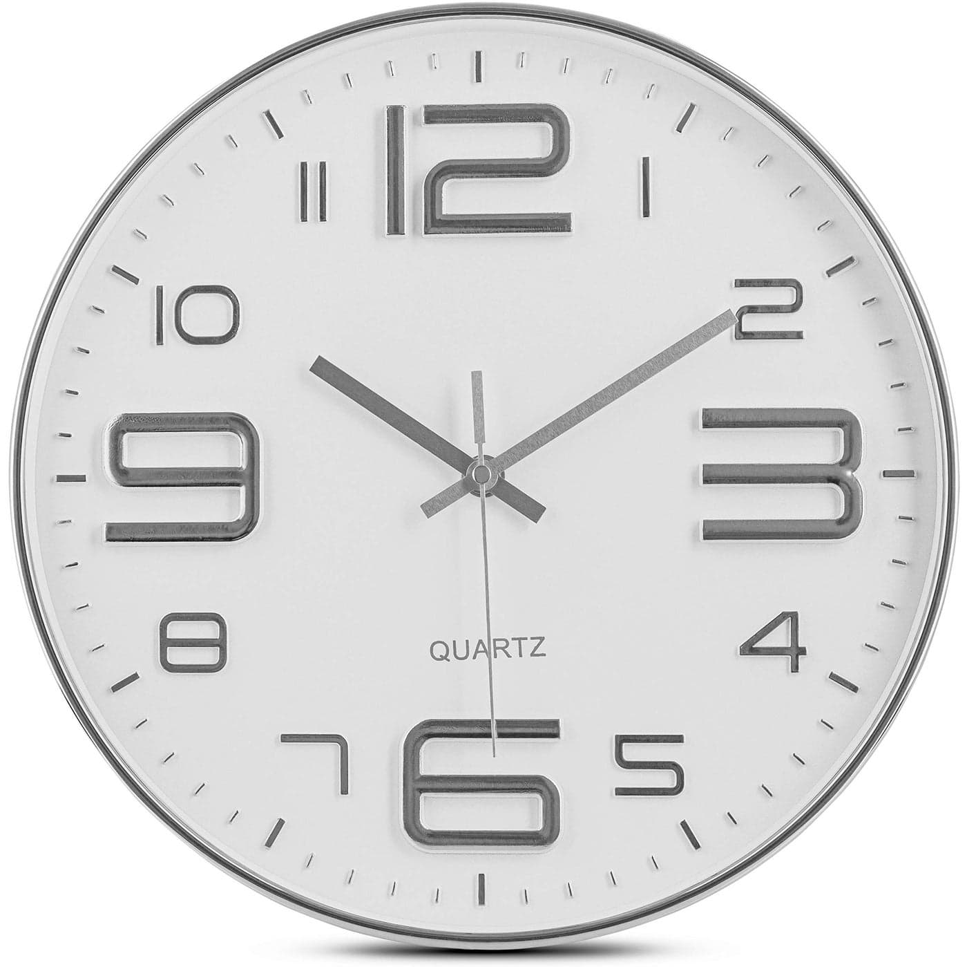 Bernhard Products Silver Wall Clock 12 Inch Silent NonTicking Quality Quartz Battery Operated Round White Decorative Modern Design for HomeOfficeKitchenBedroomLiving Room Silver White
