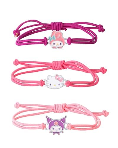 Hello Kitty Sanrio Cord Bracelet 3Piece Set with Kuromi and My Melody Charms Officially Licensed