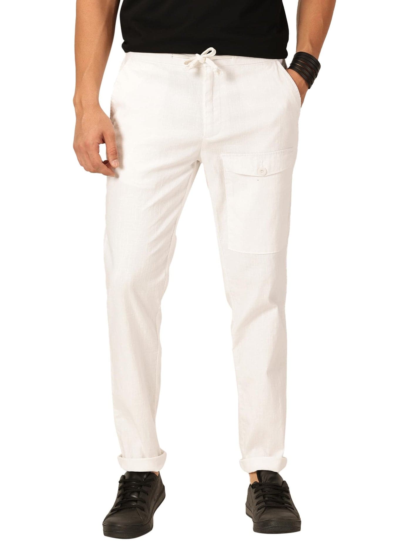 Thomas Scott Men's Slim Fit Linen Blend Casual Trouser (White, 34)