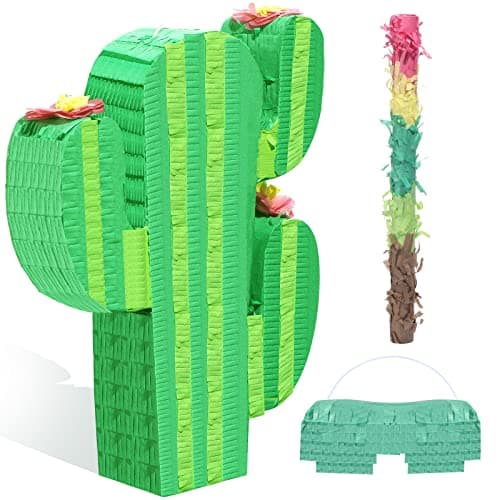 Cactus Piata Bundle Fiesta Cactus Piata Set with Blindfold and Bat Birthday Party Game Supplies Photo Prop for Carnival Events Mexican Theme Decoration Cinco De Mayo
