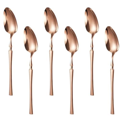 Oicia Stainless Steel Dinner Spoon Set, Mirror Polish Soup Spoons, Dessert Spoon Set for Dining Table, Rose Gold Plating Cutlery Teaspoons, Tablespoons, Flatware Cutlery Spoons (Pack of 6, Bigspoons)