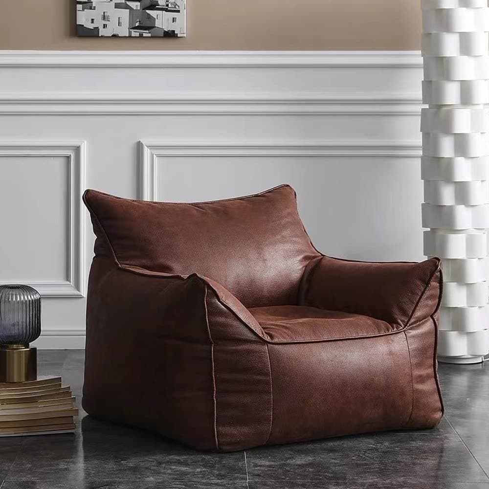 Bean Bag Chair Bean Bag Cover No Filler Luxury Single Lazy Sofa Cover PU Faux Suede Leather Bean Bag Pouf Chair for Bedroom Living Room Garden Bean Bag Cover Color Retro Brown
