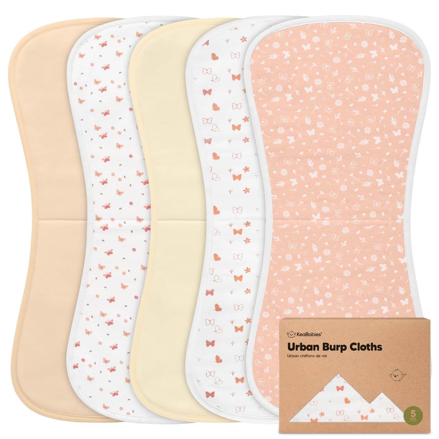 Organic Burp Cloths for Baby Boys and Girls - 5-Pack Super Absorbent Burping Cloth, Burp Clothes, Soft & Plush, Newborn Milk Spit Up Rags, Burpy Cloth Bib for Unisex, Burping Rags(Butterflies)