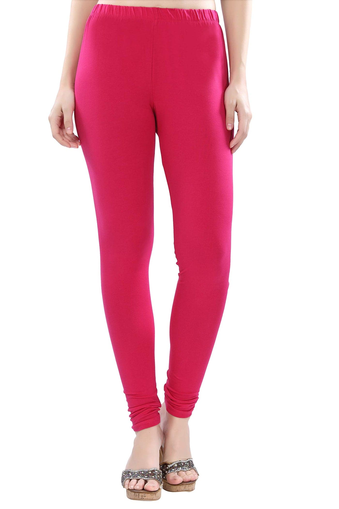 TRASA Womens Mid Rise Ultra Soft Cotton 4 Way Stretchable Churidar Solid Regular and Plus 20 Colours Leggings -Size :-3XL, Colour - Pink