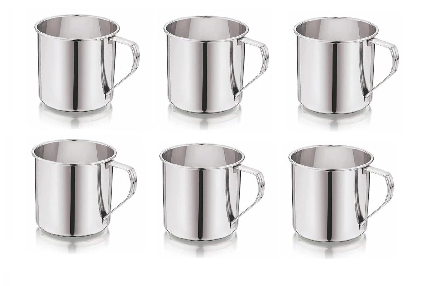 Dynore Stainless Steel Set of 6 Pcs Multipurpose Usage MugTeaCoffee Serving Mug 300 ml Silver