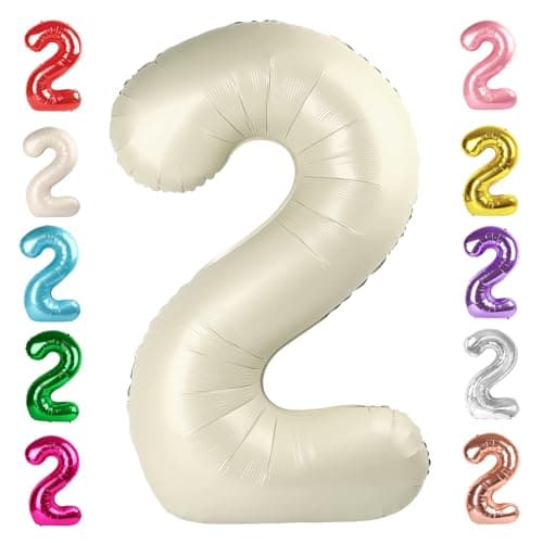 2 Numbers Balloon 40 Inch Cream White Two Balloon Number Birthday Decor, 2nd 12 21st Party Celebration Decorations Graduations Wedding Baby Shower