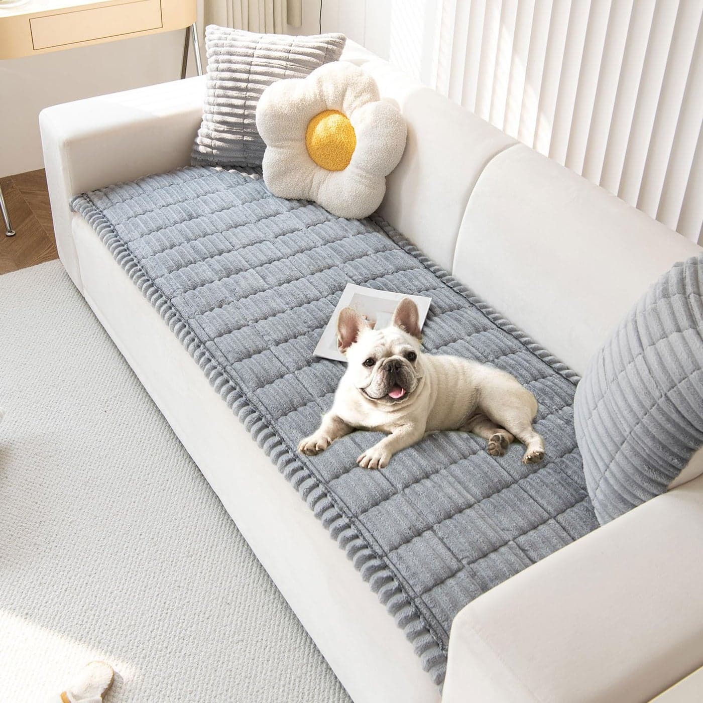 OTOB Couch Cover for Dogs Washable Non Slip Funny Pet Couch Covers Sofa Slipcovers Cushion Mat Plush Soft Cozy Pet Friendly Furniture Protector All Seasons Gray 236 x 472