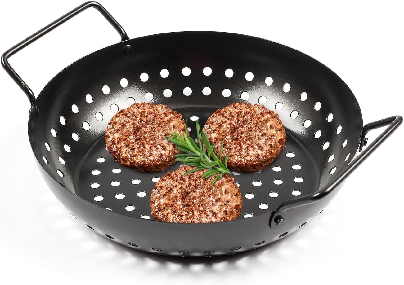 PIPULSE NonStick Grill Pan with Holes Fish Grilling Made Easy with Our Reusable Grill Tray with Handle Kitchen Utensils for Grilling