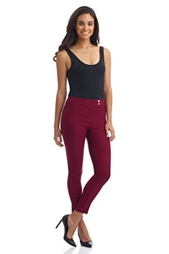 Rekucci Women's Ease into Comfort Slim Ankle Pant with Snaps (16 Short, Burgundy)