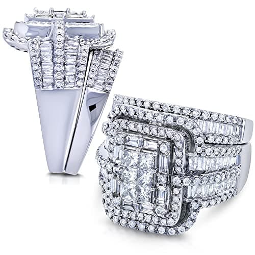 RKKOJJO 925 Sterling Silver Shiny Full Diamond Gemstone Ring Cubic Zirconia Rings Fold Wear Bridal Sets CZ Diamond Multi Row Ring Eternity Engagement Wedding Band Ring For Women (US Code 7)