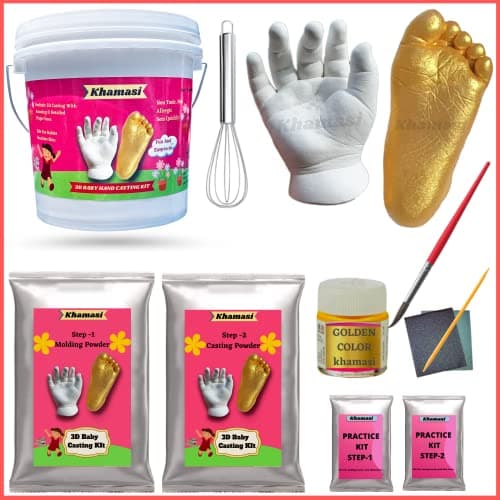 Khamasi 3D Baby Casting kit for Hand and Foot, Baby Hand Print and Footprint kit, Moulding Clay molding Powder Casting Powder