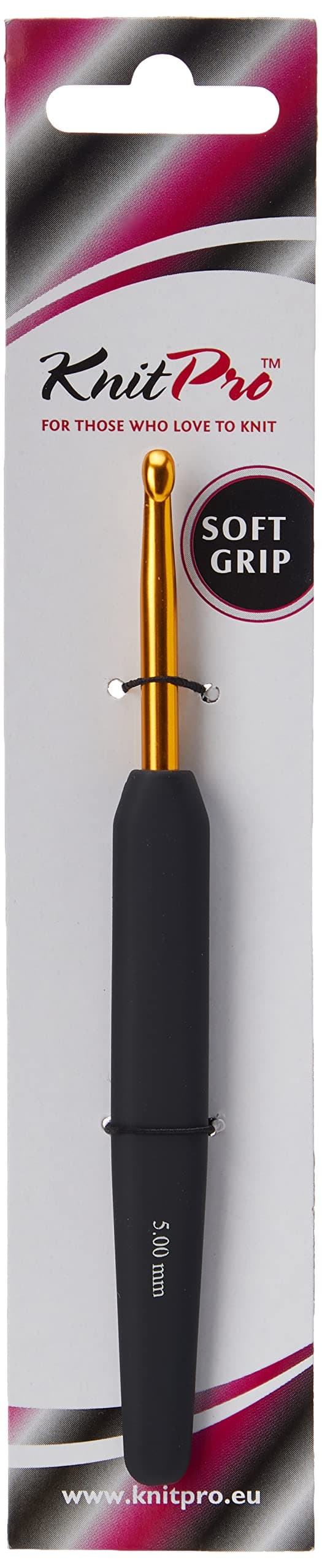 KnitPro Gold Aluminum SingleEnded Crochet Hook with Black Soft Handle 500mm