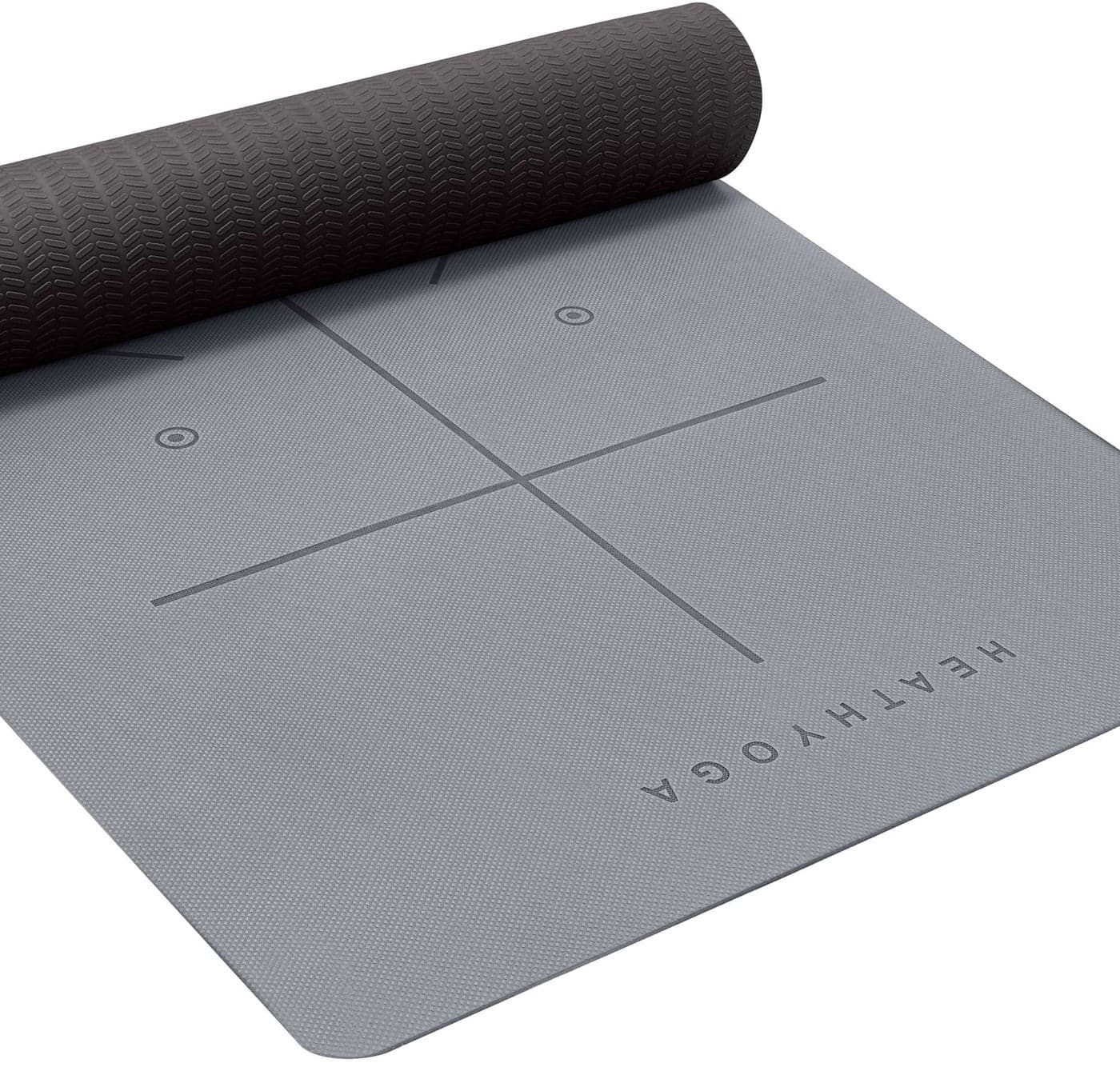 Heathyoga Eco Friendly Non Slip Yoga Mat Body Alignment System SGS Certified TPE Material Textured Non Slip Surface and Optimal Cushioning72x 26 Thickness 14 Charcoal