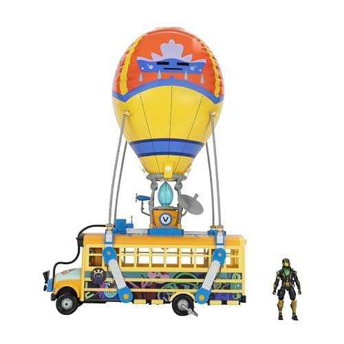 Fortnite Battle Bus 14Inch Vehicle with Inflatable Balloon Lights and Sounds Unique Colorway Rolling Wheels 4Inch Figure and Code for Bonus Virtual Item