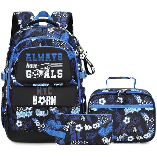 Makukke Kids Backpack for School Boys 156 Soccer Backpack with Lunch Box Pencil Case Bookbag For Elementary Middle School
