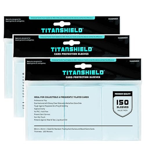 TitanShield Premium Card Sleeves Compatible with Pokemon One Piece Lorcana Flesh Blood Magic The Gathering MTG 150 Sleeves Standard 3 Clear Standard 66x91mm