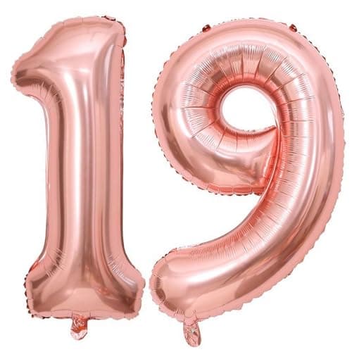 Rose Gold 19 Number Balloons 40 Inch Giant Number 19 Balloons Foil Mylar Helium Rose Gold Number Balloons for 19th Birthday Party Supplies Anniversary Event Celebration Decorations