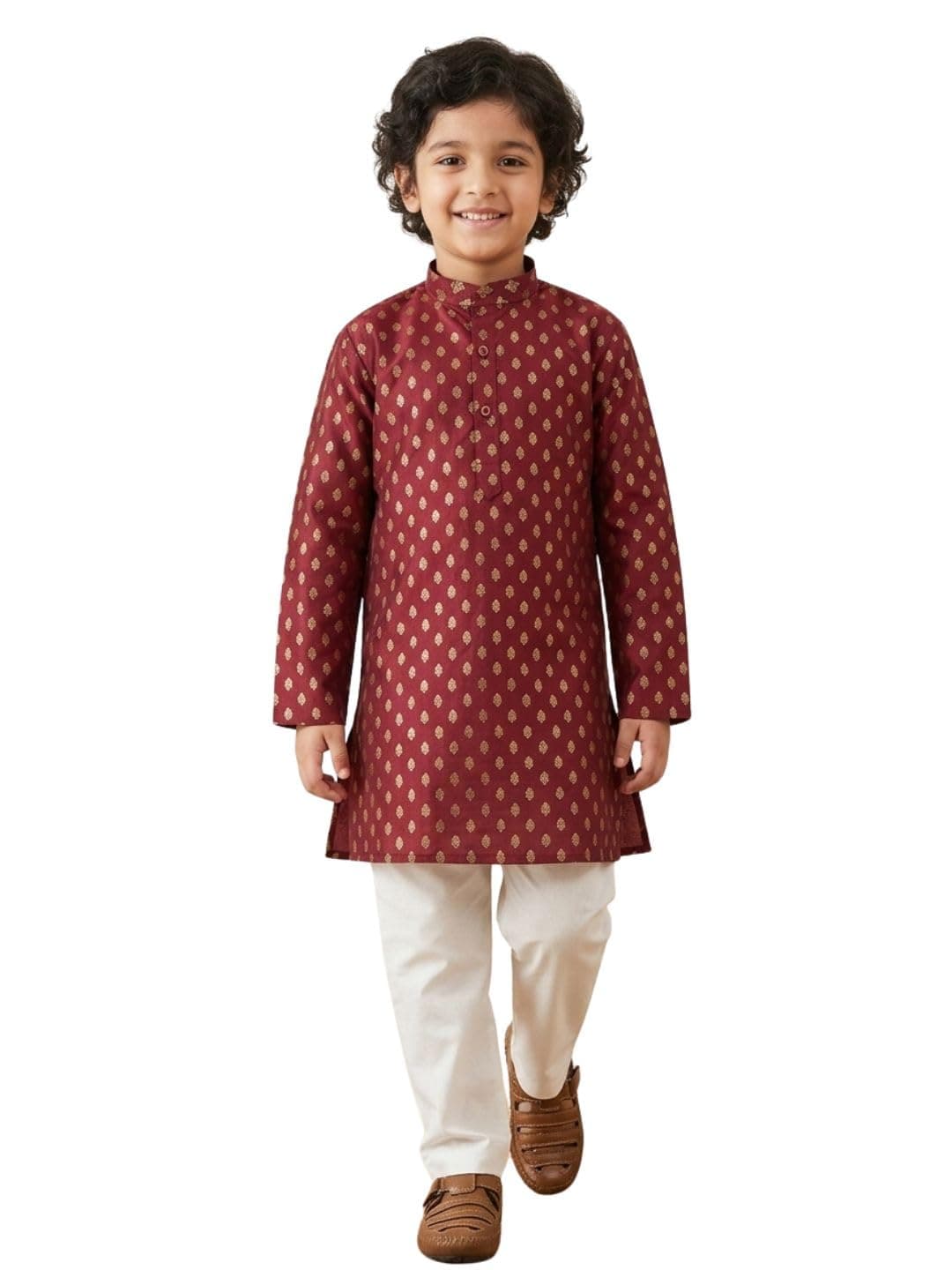 AJ DEZINES Kids Cotton Full Sleeve Foil Printed Maroon Kurta Pajama Set for Boys - Ethnic wear | Special Occasion & Traditional Outfit |Boys Kurta Set - Regular Fit (1292-MAROON-9-10Y-9)