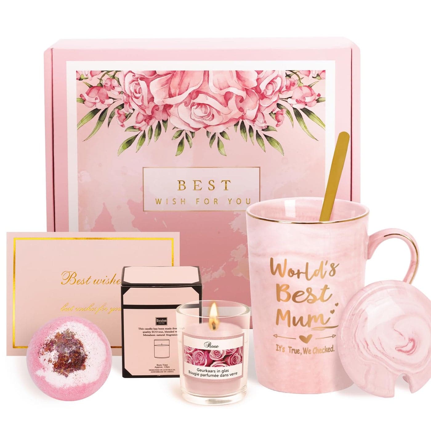 Joymaking Worlds Best Mum Coffee Mug Set 14Oz Pink Marble Ceramic Coffee Cup Set for Mum Mothers Day Christmas Birthday Gifts from Daughter or Son