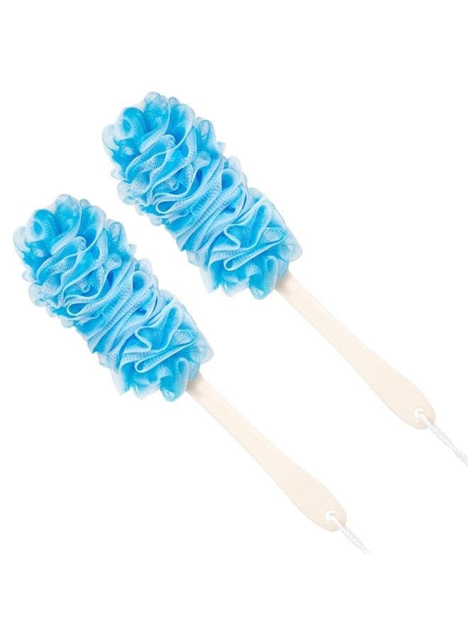 Loofah Back Scrubber for Shower,Loofah On a Stick,Anti-Slip Long Handle Bath Sponge Shower Brush,Soft Nylon Mesh Body Brush for Women&Men (Pack of 2, Blue)