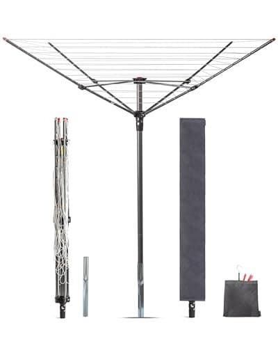 STORAGE MANIAC Outdoor Umbrella Drying Rack 12 Lines with 164 Feet Drying Space Steel Frame Adjustable Height 4arm Umbrella Clothesline for Laundry Collapsible Clothes Drying Rack for Backyard