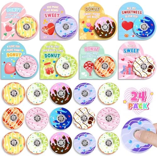 SpringFlower Valentines Day Cards for Kids School 24 Pack Valentines Day Cards with Fidget Spinner Toys Valentines Day Gifts Exchange for Kids Valentines Party Favors Prizes for Boys Girls