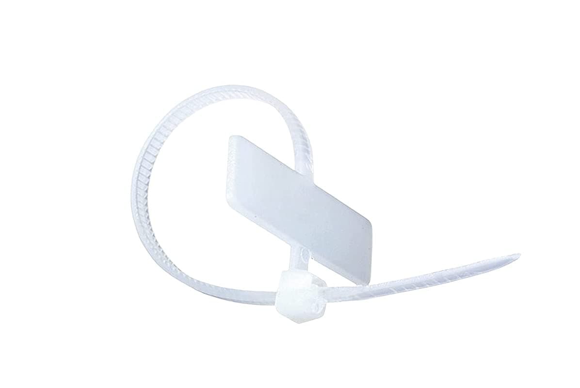 GLOBOMOTIVE Teeth Grip Nylon Self Locking Cable Ties with Marking Tag, White, 4 inch - Strong Heavy Duty Zip Wire Tie Fastener Organizer with Sign Tag (100 mm x 2.5 mm, Pack of 500)