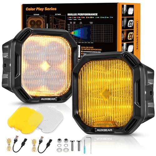 Auxbeam Color Play Series SAE Fog Lights, 3 Inch LED Fog Lights with White DRL & Turn Signal for Ford Honda Nissan Subaru Acura Lexus Toyota, No Brackets Included, Pair