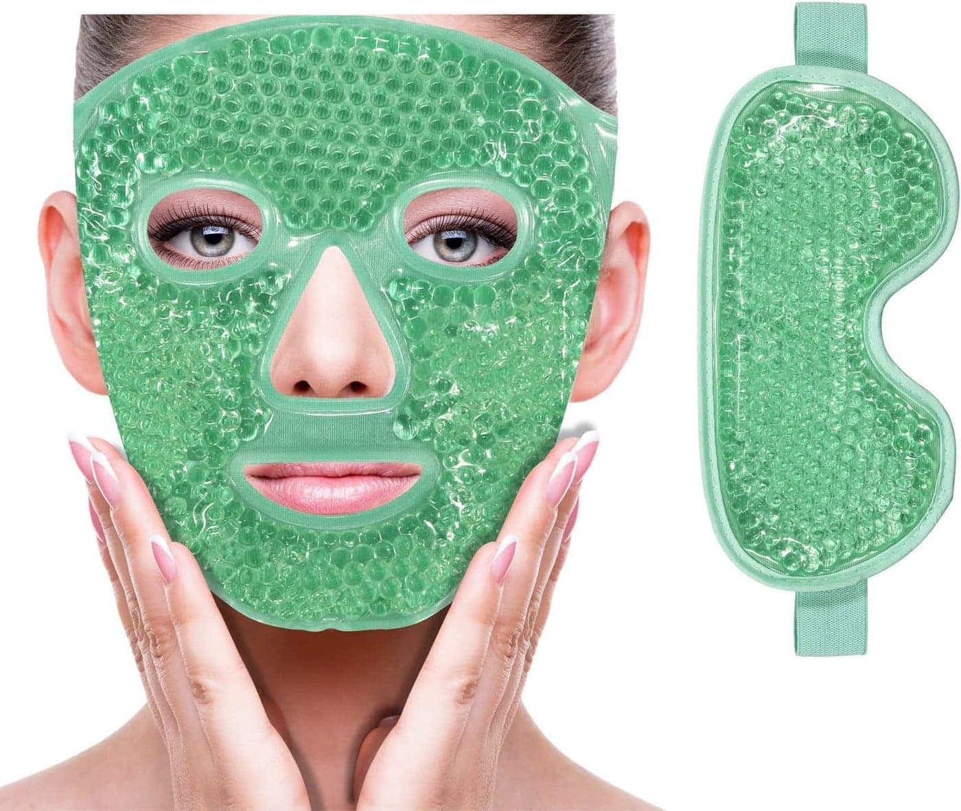 Hidak Cold Face Mask Gel Beads Ice Pack Reduce Face Puff Dark Circles Gel Beads Cold Compress Pack Face SPA for Woman Sleeping Pressure Headaches Skin Care Green Mask Face Mask