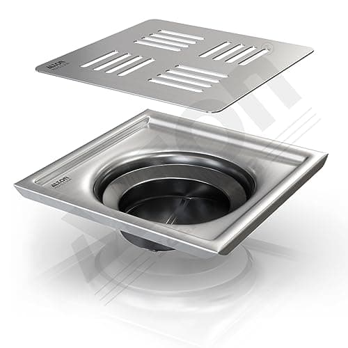 ALTON ALD1001, SS-304 Grade, 5x5 INCH Plain, Bathroom Grating Square Floor Drain Jali with ABS Cockroach Trap, Matte