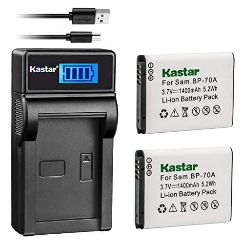 Kastar Battery (X2) & LCD Slim USB Charger for Samsung BP-70A, BP70A, EA-BP70A and ES65 ES67 ES70 ES71 ES73 ES74 PL80 PL81 PL100 PL101 SL50 SL600 SL605 SL630 ST60 ST61 ST70 ST71 TL105 TL110 TL205