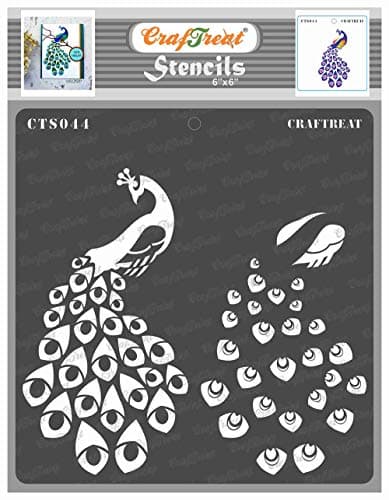 CrafTreat Layered Peacock Stencils for Painting on Wood Canvas Paper Fabric Floor Wall and Tile Peacock 6x6 Inches Reusable DIY Art and Craft Stencils