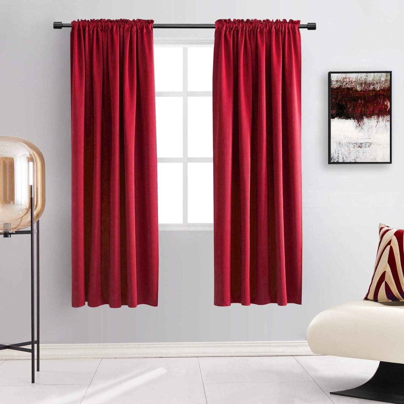 DONREN Christmas Festival Red Blackout Curtains Set of 2 Thermal Insulated Rod Pocket Curtain Panels for Bedroom42 W x 63 L