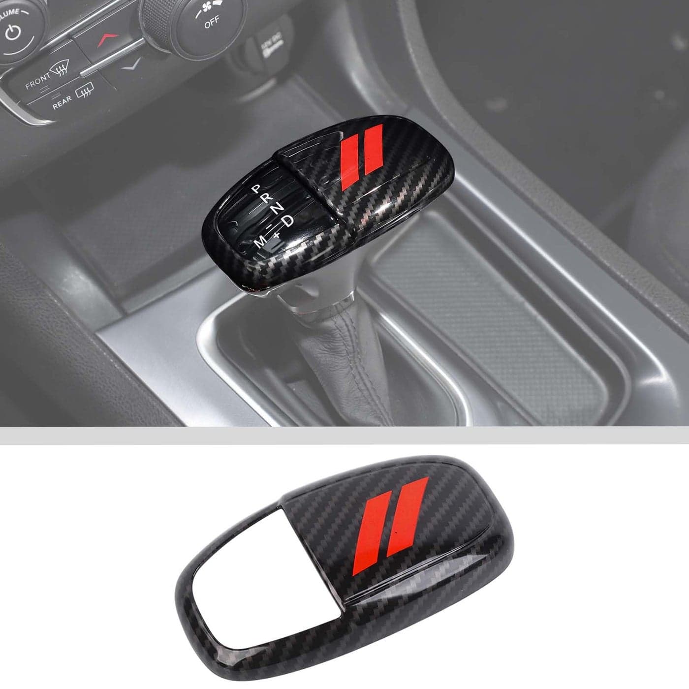 JWWY Gear Shift Shifter Knobs Cover Trim for 20152025 Dodge Challenger Charger 20182025 Durango Interior Accessories Red Carbon Fiber